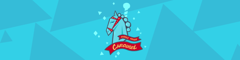 Middle Grade Carousel logo features the bust of a blue carousel horse wearing a red bridal. A red banner underneath reads "Middle Grade Carousel".